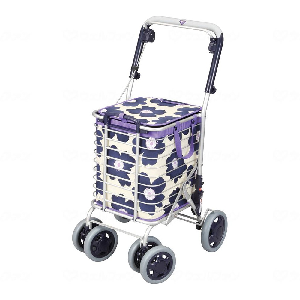 Aluminum Wire Cart with Brakes Blue Floral Pattern