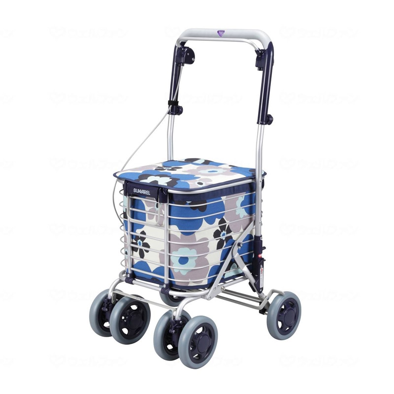 Wire Cart Swivel Navy Blue Floral Pattern