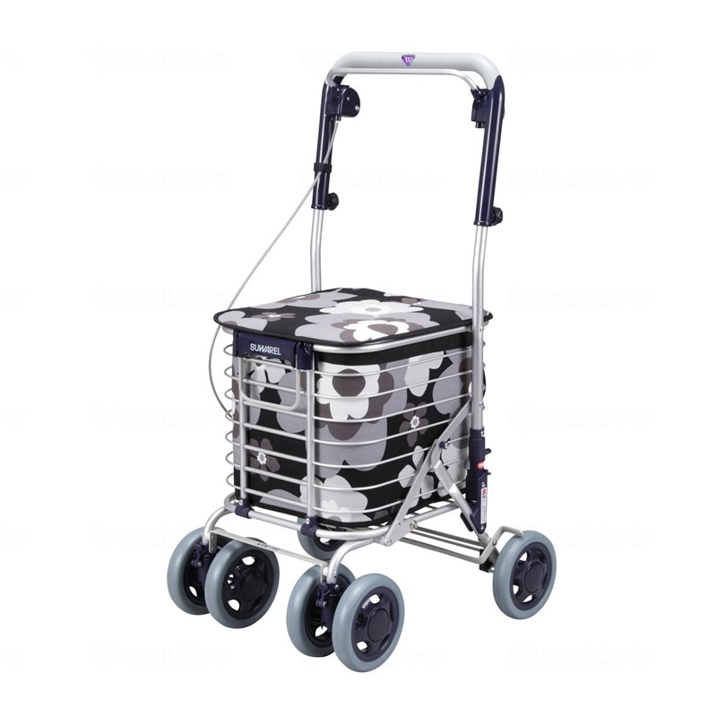 Wire Cart Swivel Monochrome Floral Pattern