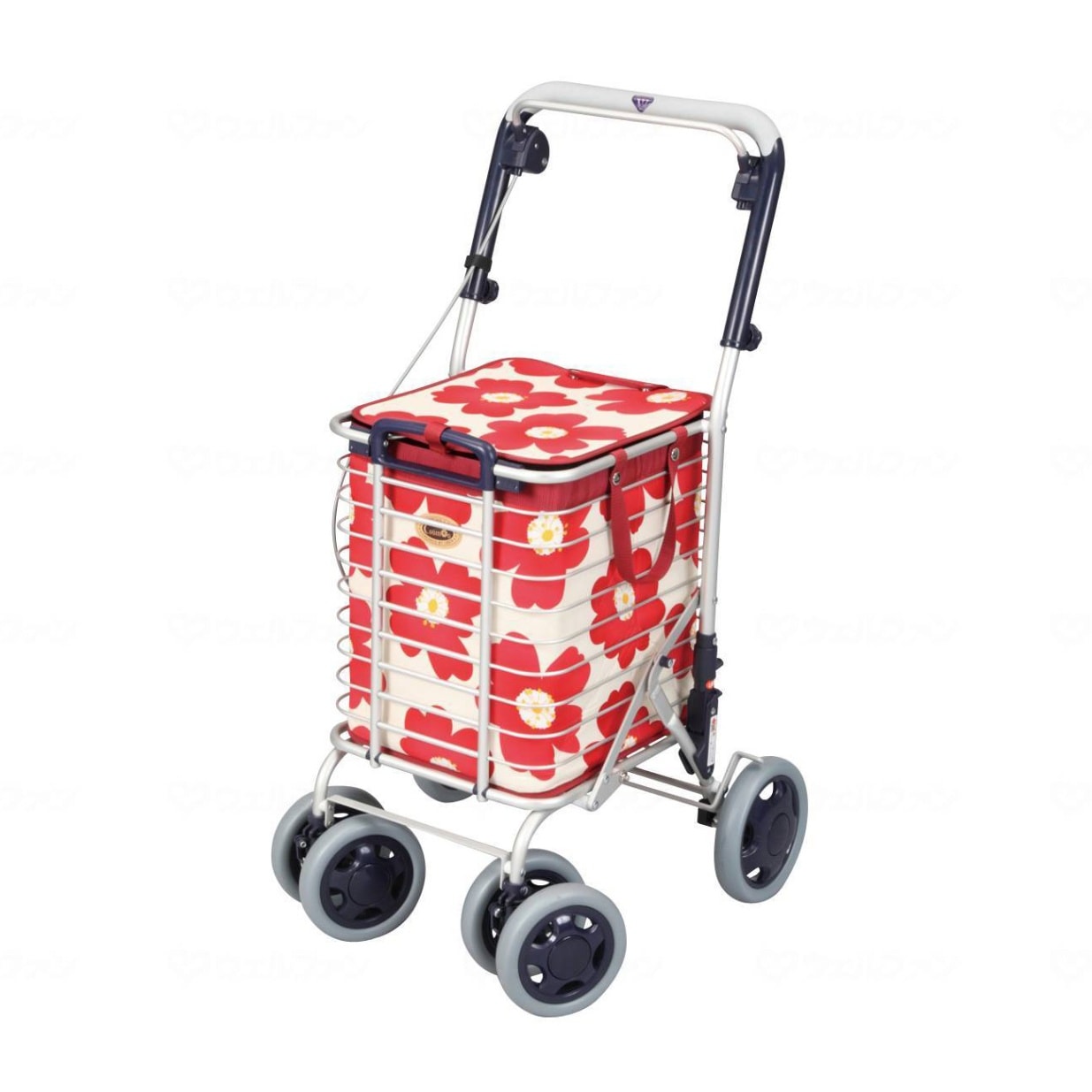 Aluminum wire cart with brakes, red floral pattern