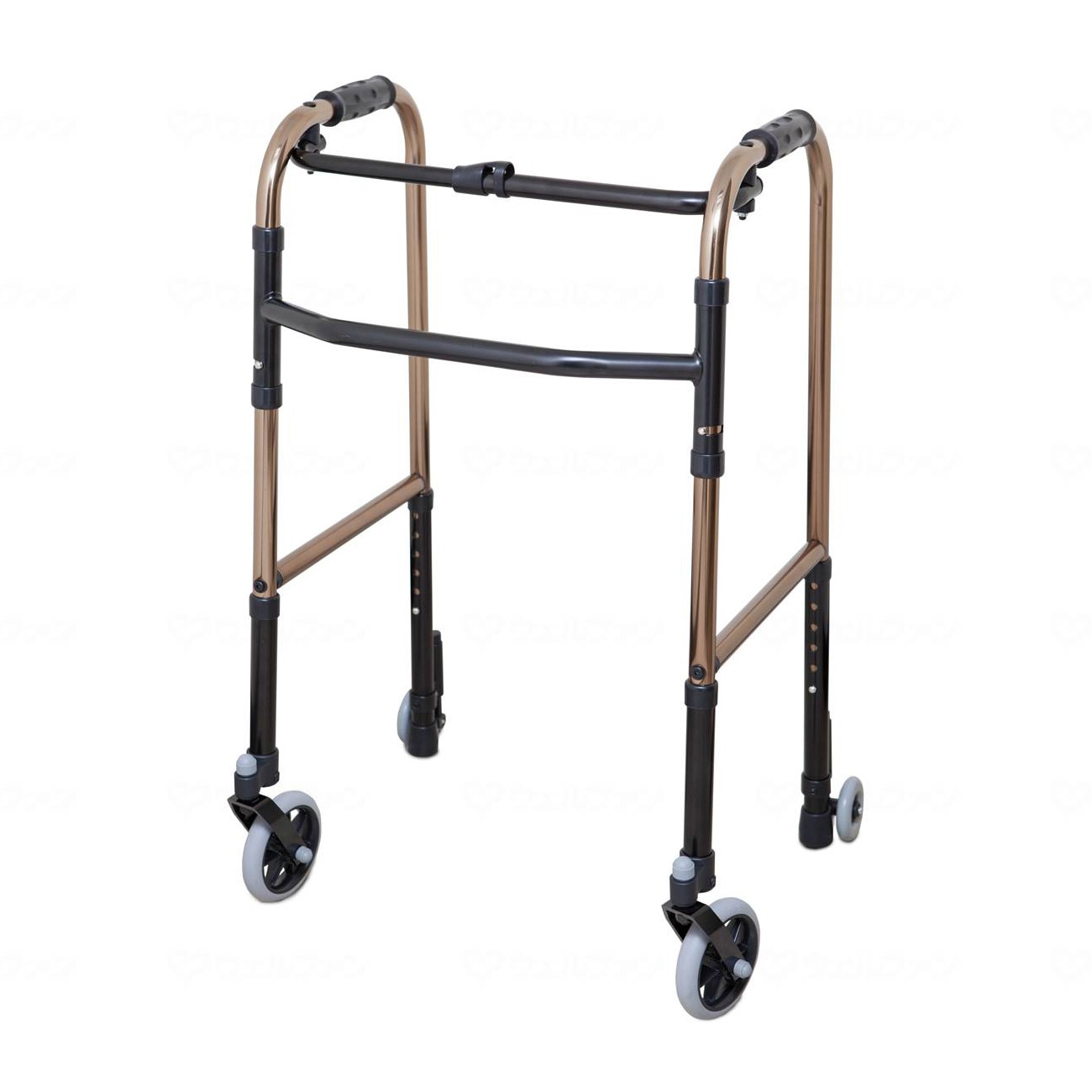 [Special Shipping] [Indoor/Outdoor Use] Folding Walker (Standard Type) 4-Wheel Casters (Front Wheels 360-Degree Rotating LR Type) Bronze