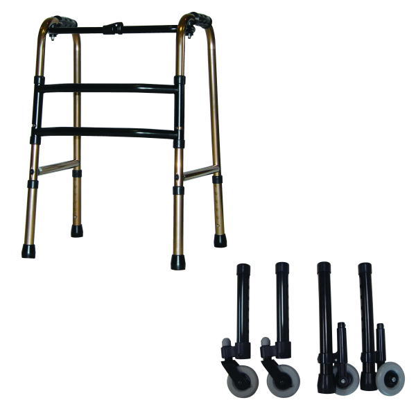 [Special Shipping] [Indoor Use Only] Folding Walker (Compact Type) 4-Wheel Casters (Front Wheels 360-Degree Rotating MR Type) Bronze