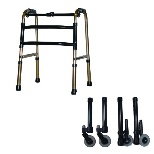 [Special Shipping] [Indoor Use Only] Folding Walker (Small Type) 4-Wheel Casters (Front Wheels 360-Degree Rotating MR Type) Bronze