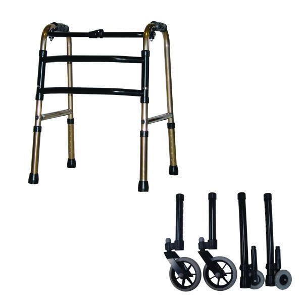 [Special Shipping] [Indoor/Outdoor Use] Folding Walker (Small Type) 4-Wheel Casters (Front Wheels 360-Degree Rotating LR Type) Bronze